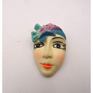 Resin Art Deco Style Lady Face 2" Brooch Pin Flower Headpiece‎ Lightweight